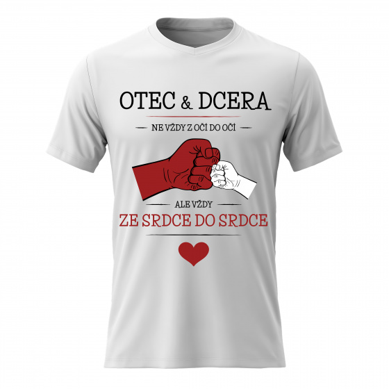 Dámské  bavlněné tričko s potiskem - OTEC & DCERA - bílé