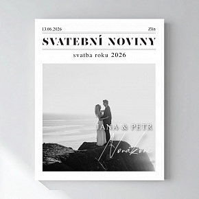Personalizovaný magický fotoobraz v rámu - 40x50 - svatební noviny Personalizovaný magický fotoobraz v rámu - 40x50 - svatební noviny