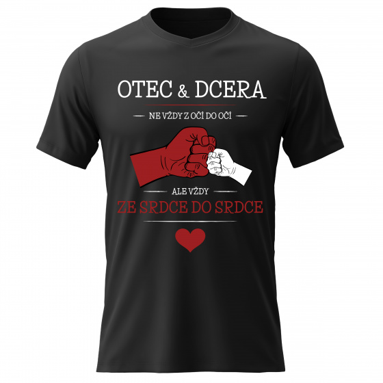 Pánské bavlněné tričko s potiskem - OTEC & DCERA - černé