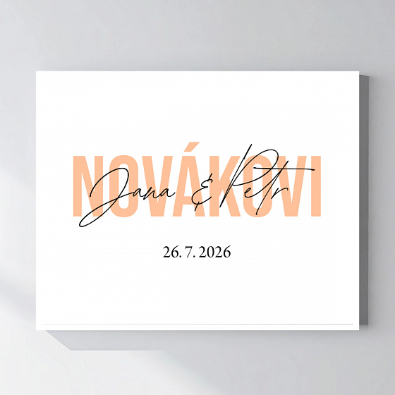 Personalizovaný magický fotoobraz v rámu - čtverec 40x50 - jména novomanželů 