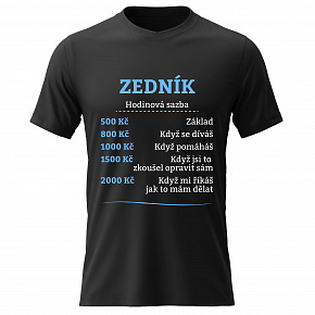 Pánské bavlněné tričko s potiskem - HODINOVÁ SAZBA - ZEDNÍK - černé