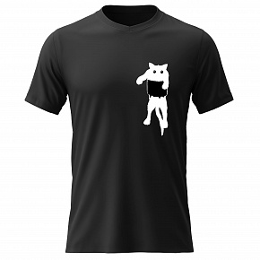 Dámské bavlněné tričko s potiskem - KOČKA V KAPSE - černé