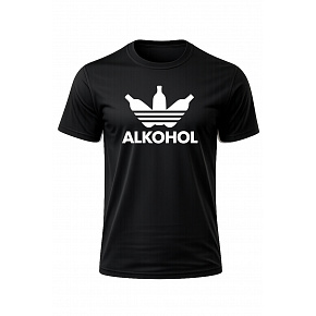 Pánské bavlněné tričko s potiskem - ALKOHOL - černé  