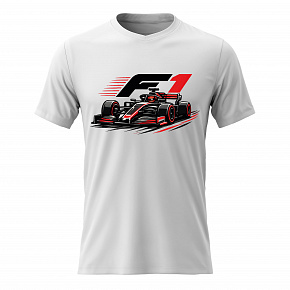 Pánské bavlněné tričko s potiskem - F1 - bílé