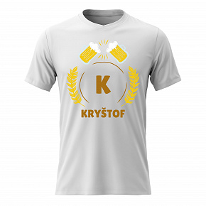 Pánské bavlněné tričko s potiskem - PIVNÍ MOTIV SE JMÉNEM - KRYŠTOF - bílé