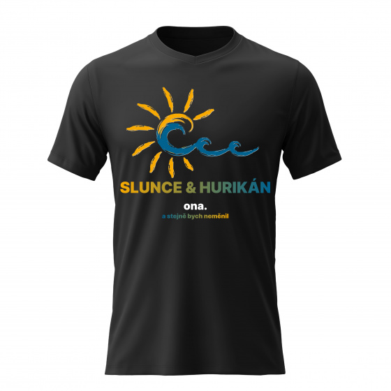 Pánské bavlněné tričko s potiskem - SLUNCE & HURIKÁN - černé 