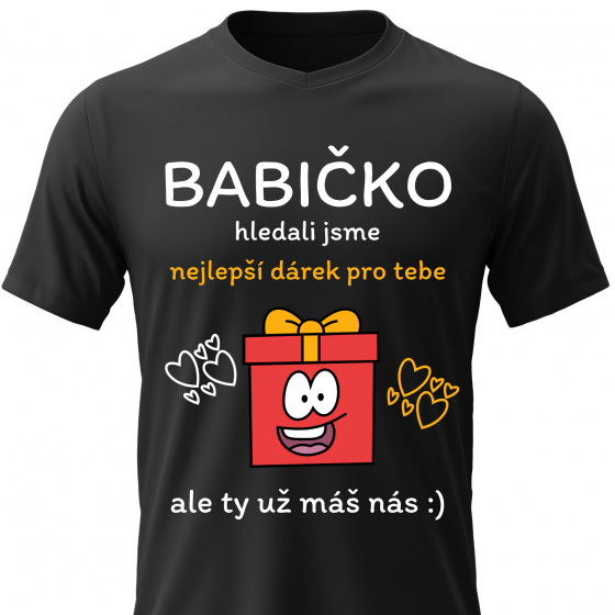 Dámské bavlněné tričko s potiskem - NEJLEPŠÍ DÁREK PRO BABIČKU - černé 