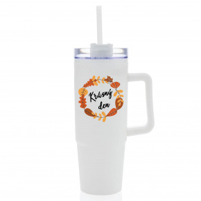 KRÁSNÝ DEN (PODZIM) - bílý cestovní termohrnek s průhledným víčkem 900 ml  