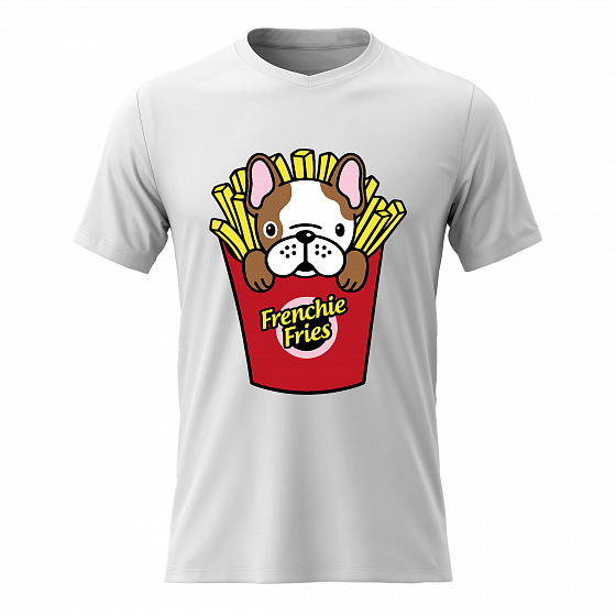 Pánské bavlněné tričko s potiskem - FRENCHIE FRIES - bílé