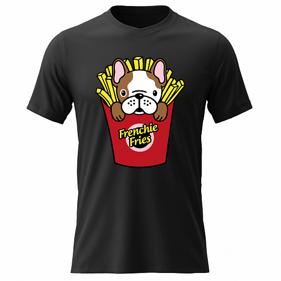 Pánské bavlněné tričko s potiskem - FRENCHIE FRIES - černé