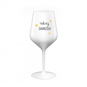 TEKUTÝ DÁREČEK - bílá nerozbitná sklenice na víno 470 ml