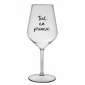 TEXT NA PRIANIE - priehľadný nerozbitný pohár na víno 470 ml