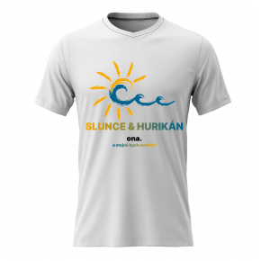 Pánské bavlněné tričko s potiskem - SLUNCE & HURIKÁN - bílé