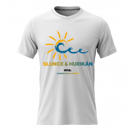 Pánské bavlněné tričko s potiskem - SLUNCE & HURIKÁN - bílé