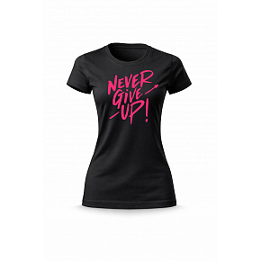 Dámské bavlněné tričko s potiskem - NEVER GIVE UP! - černé