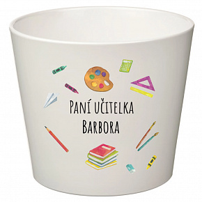 Bílý keramický květináč pro paní učitelku/pana učitele (pomůcky) - malý