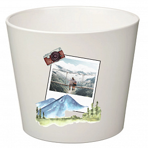 Bílý keramický květináč s polaroidem z dovolené - malý