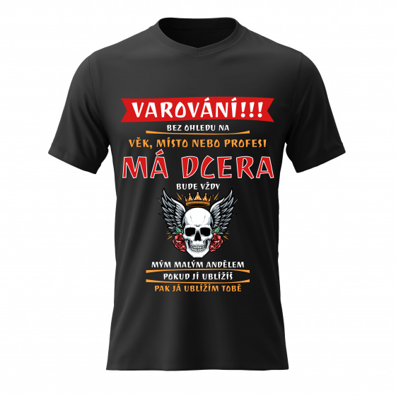 Pánské bavlněné tričko s potiskem - MÁ DCERA BUDE VŽDY MÝM MALÝM ANDĚLEM - černé 