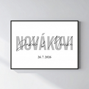 Personalizovaný magický fotoobraz v rámu - čtverec 50x70 - jména novomanželů 