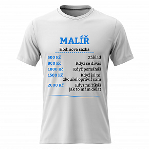 Pánské bavlněné tričko s potiskem - HODINOVÁ SAZBA - MALÍŘ - bílé